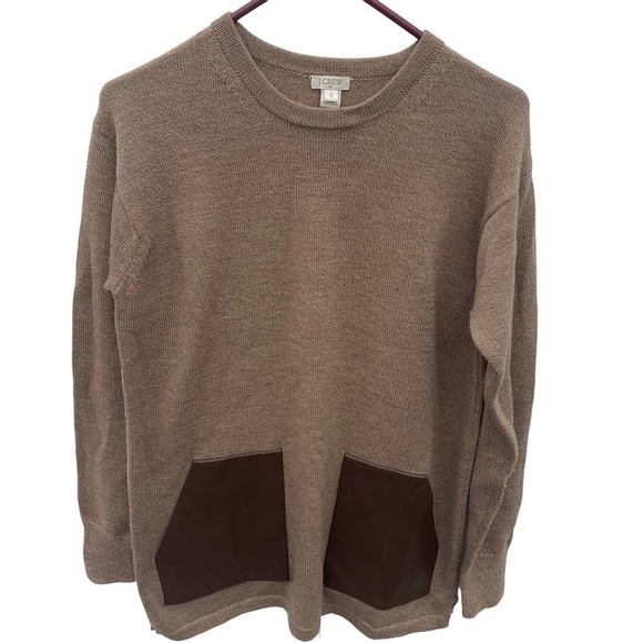 J. Crew Merino Wool Tunic Sweater Faux Leather Pockets - Tan Women’s Size Small - Picture 1 of 6